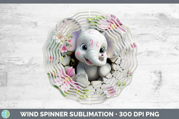 3D Hole in the Wall Elephant Wind Spinner Sublimation Spinne
