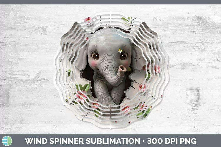 3D Hole in the Wall Elephant Wind Spinner Sublimation Spinne