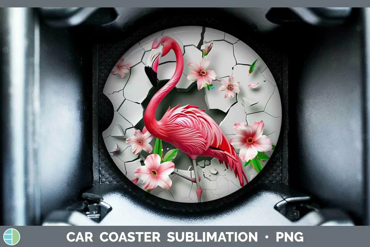 3D Hole in the Wall Flamingo Car Coaster Sublimation Coaster