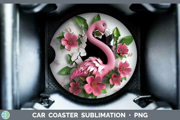 3D Hole in the Wall Flamingo Car Coaster Sublimation Coaster