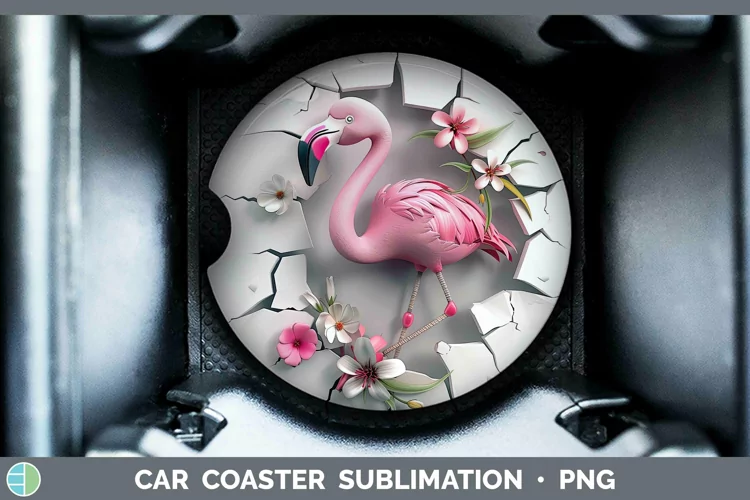 3D Hole in the Wall Flamingo Car Coaster Sublimation Coaster