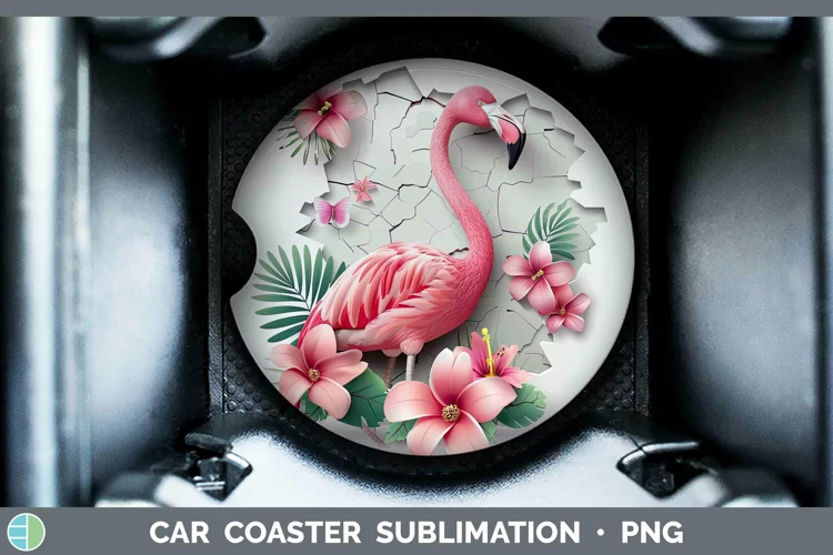 3D Hole in the Wall Flamingo Car Coaster Sublimation Coaster