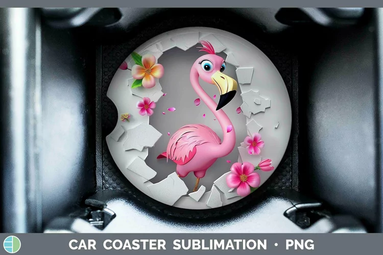 3D Hole in the Wall Flamingo Car Coaster Sublimation Coaster