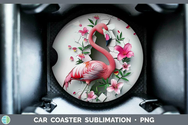 3D Hole in the Wall Flamingo Car Coaster Sublimation Coaster