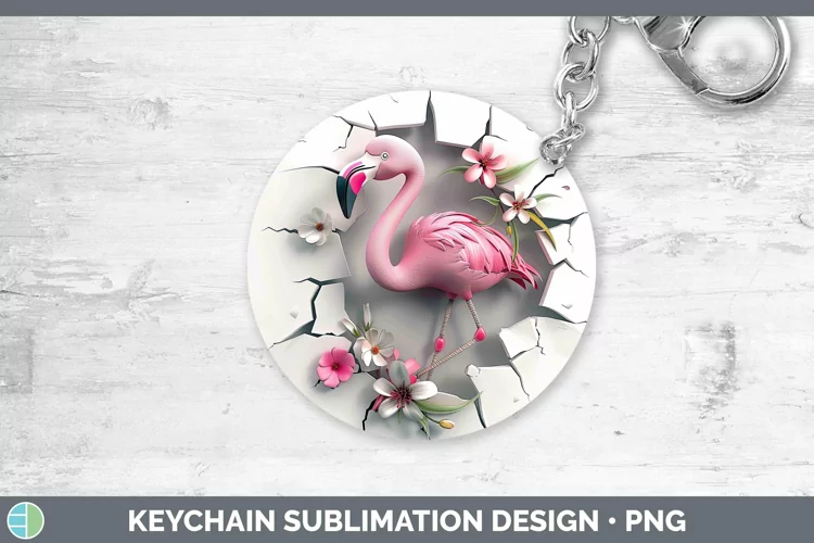 3D Hole in the Wall Flamingo Keychain Sublimation Keyring De