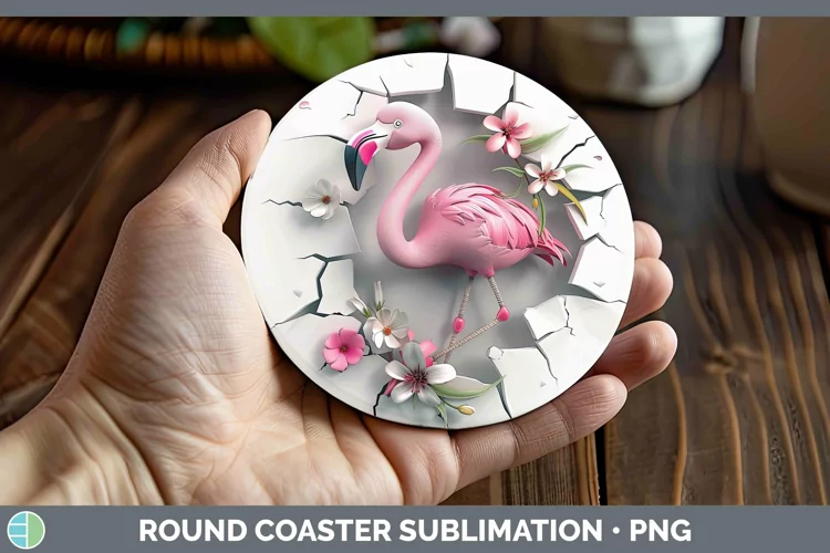 3D Hole in the Wall Flamingo Round Coaster Sublimation Coast