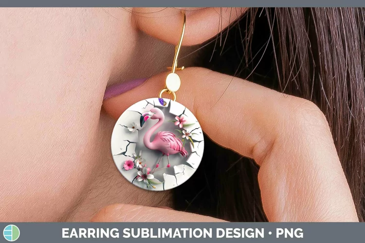 3D Hole in the Wall Flamingo Round Earrings Sublimation Earr