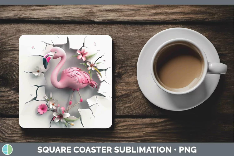 3D Hole in the Wall Flamingo Square Coaster Sublimation Coas