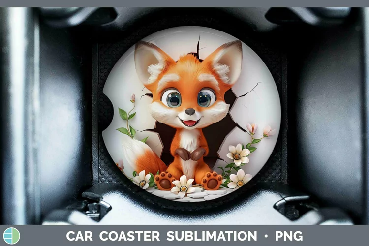 3D Hole in the Wall Fox Car Coaster Sublimation Coaster Desi