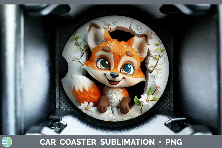 3D Hole in the Wall Fox Car Coaster Sublimation Coaster Desi