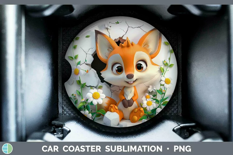3D Hole in the Wall Fox Car Coaster Sublimation Coaster Desi