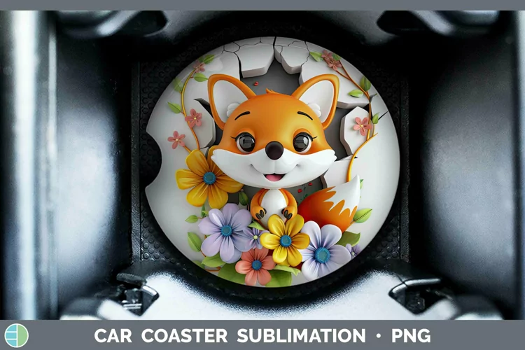 3D Hole in the Wall Fox Car Coaster Sublimation Coaster Desi