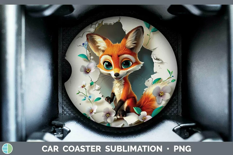 3D Hole in the Wall Fox Car Coaster Sublimation Coaster Desi