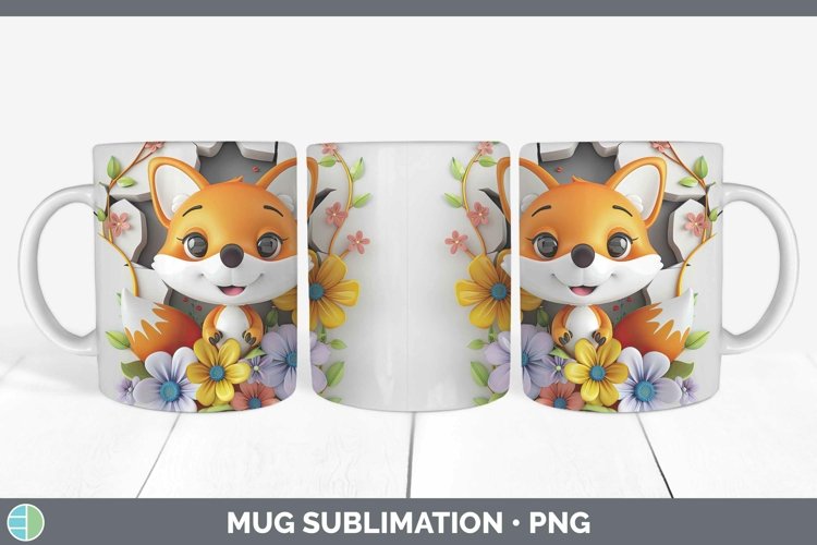 3D Hole in the Wall Fox Mug Wrap Sublimation Coffee Cup Desi