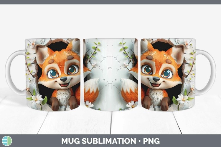 3D Hole in the Wall Fox Mug Wrap Sublimation Coffee Cup Desi