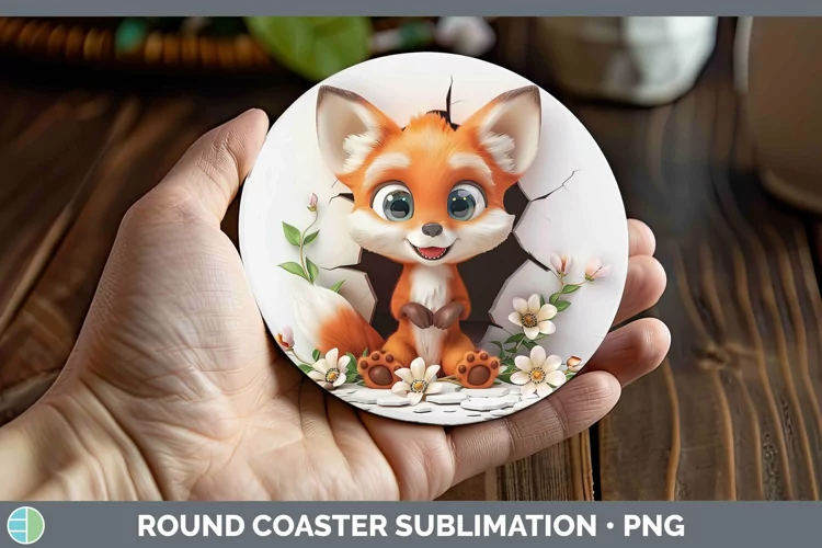 3D Hole in the Wall Fox Round Coaster Sublimation Coaster De