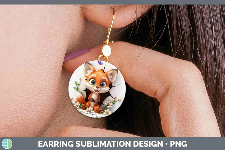 3D Hole in the Wall Fox Round Earrings Sublimation Earrings