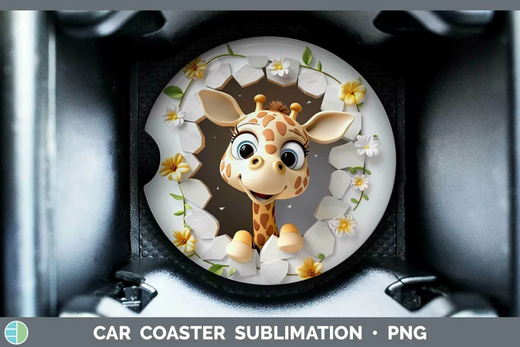 3D Hole in the Wall Giraffe Car Coaster Sublimation Coaster