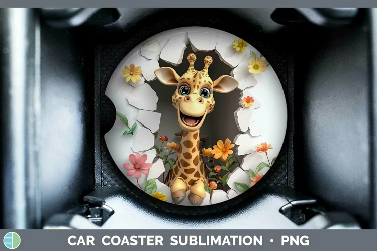 3D Hole in the Wall Giraffe Car Coaster Sublimation Coaster