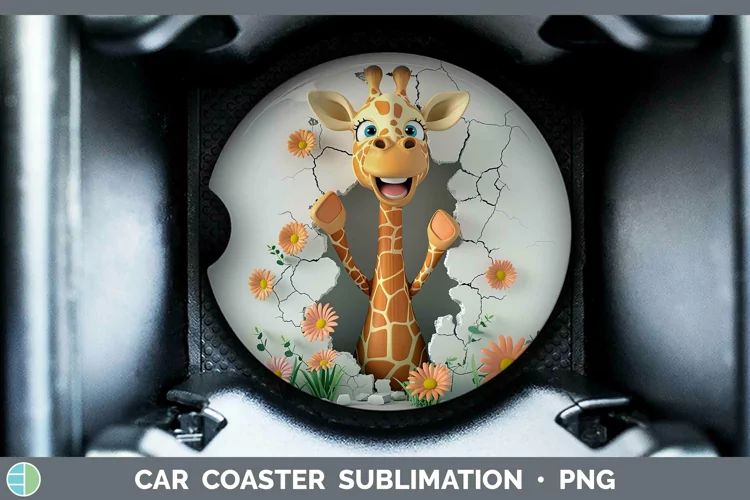 3D Hole in the Wall Giraffe Car Coaster Sublimation Coaster
