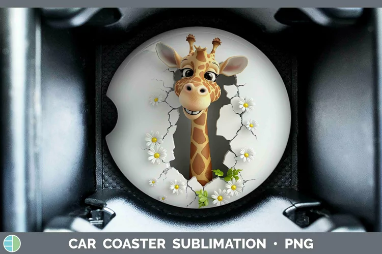 3D Hole in the Wall Giraffe Car Coaster Sublimation Coaster