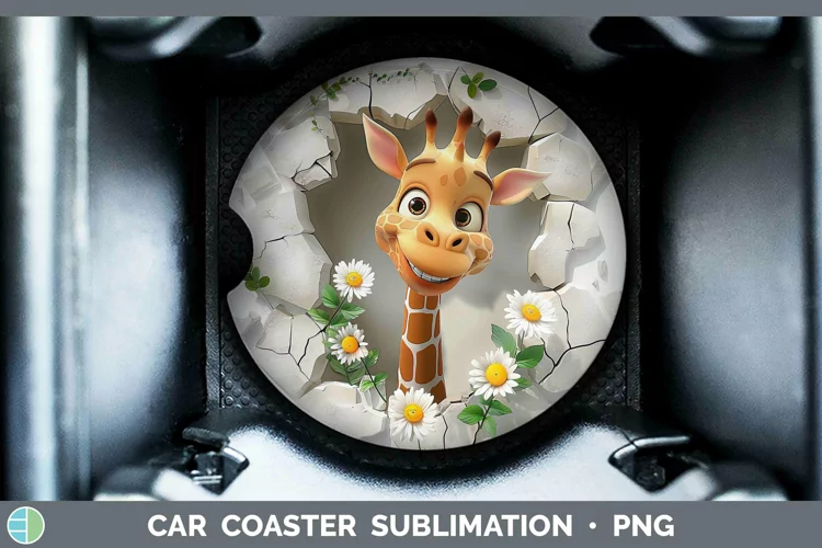 3D Hole in the Wall Giraffe Car Coaster Sublimation Coaster