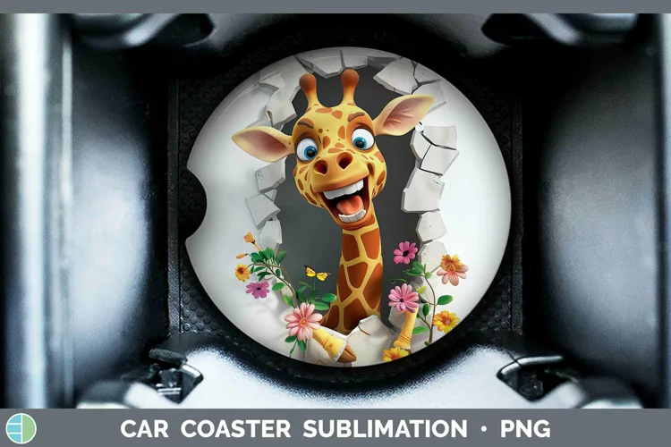 3D Hole in the Wall Giraffe Car Coaster Sublimation Coaster
