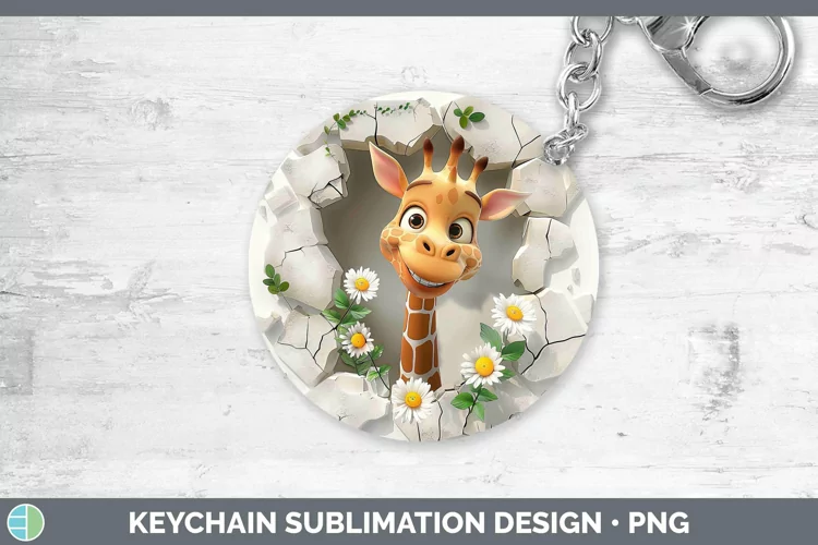 3D Hole in the Wall Giraffe Keychain Sublimation Keyring Des