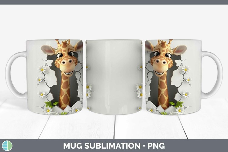 3D Hole in the Wall Giraffe Mug Wrap Sublimation Coffee Cup