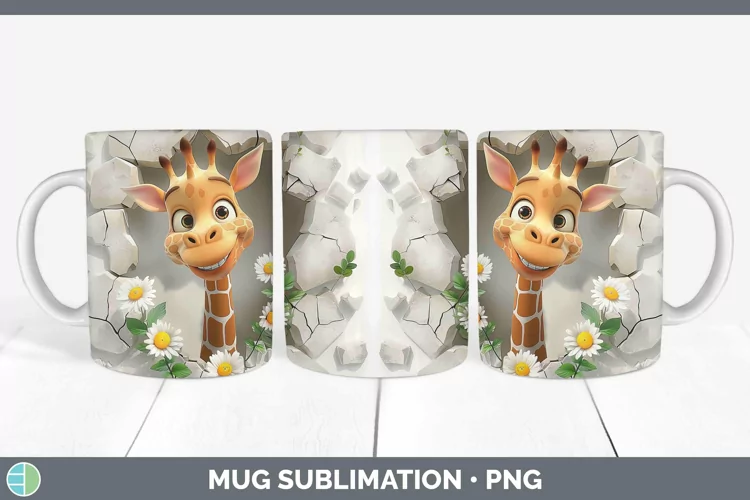 3D Hole in the Wall Giraffe Mug Wrap Sublimation Coffee Cup
