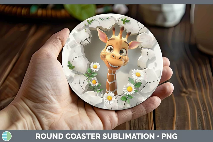 3D Hole in the Wall Giraffe Round Coaster Sublimation Coaste