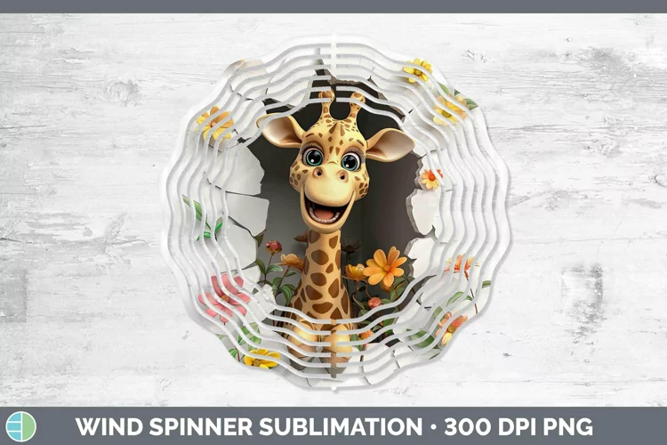 3D Hole in the Wall Giraffe Wind Spinner Sublimation Spinner