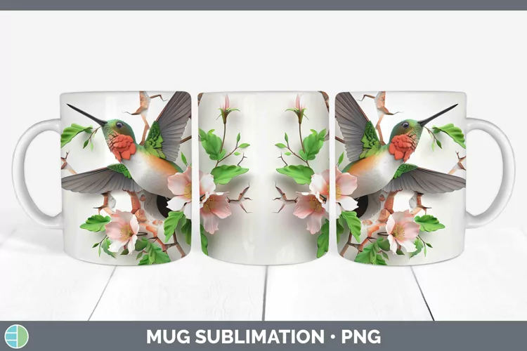 3D Hole in the Wall Hummingbird Mug Wrap | Sublimation Coffe