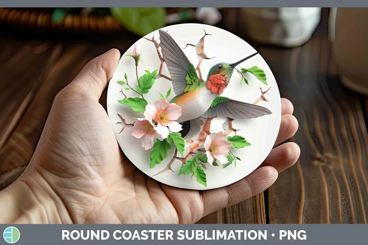 3D Hole in the Wall Hummingbird Round Coaster | Sublimation