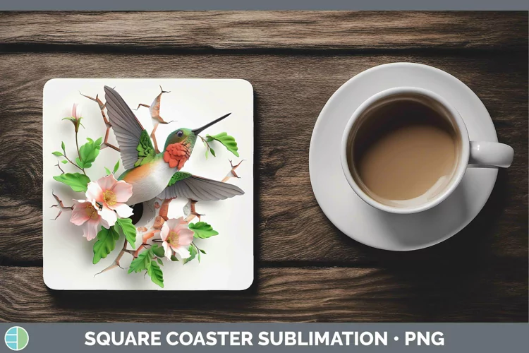 3D Hole in the Wall Hummingbird Square Coaster | Sublimation