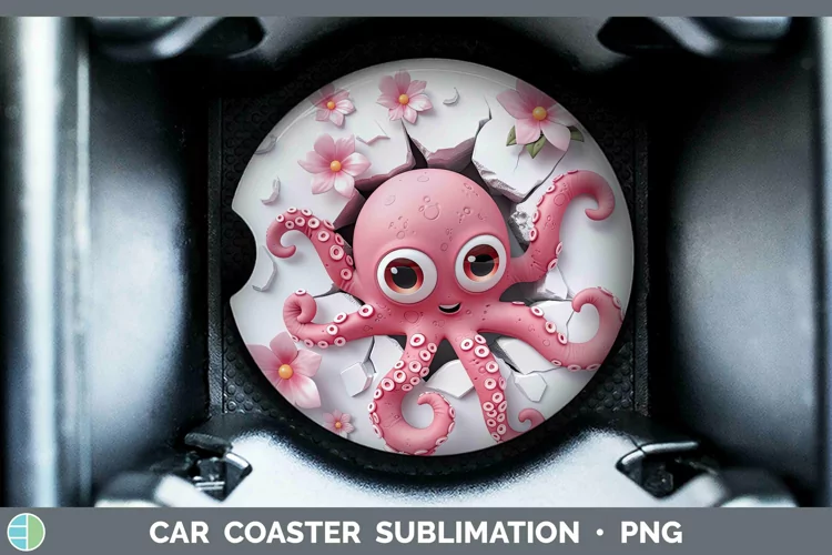 3D Hole in the Wall Octopus Car Coaster Sublimation Coaster