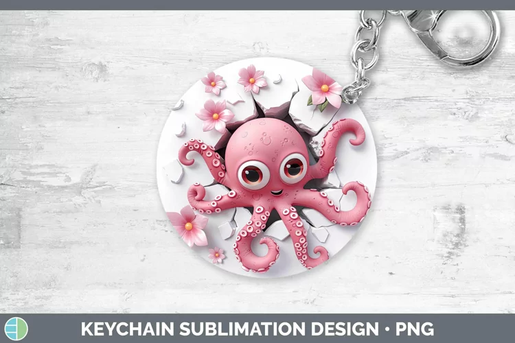 3D Hole in the Wall Octopus Keychain Sublimation Keyring Des