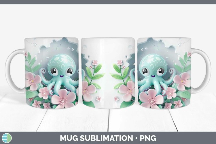 3D Hole in the Wall Octopus Mug Wrap Sublimation Coffee Cup