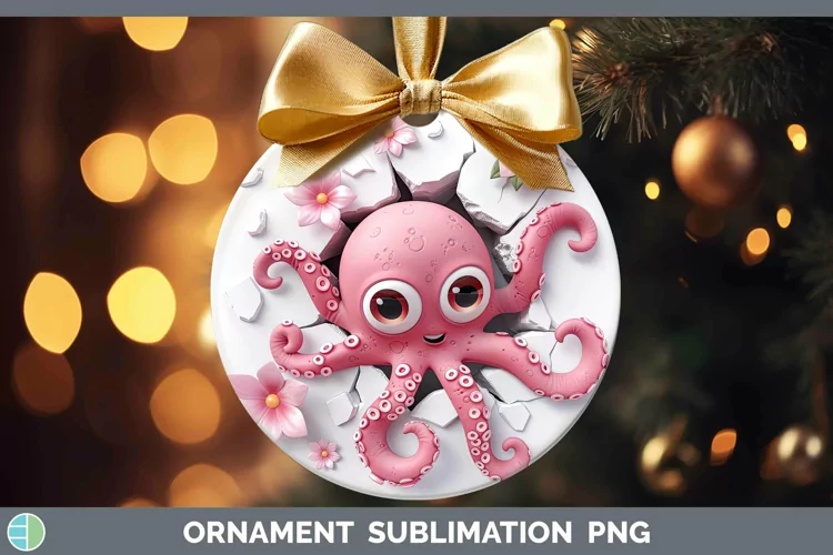 3D Hole in the Wall Octopus Ornament Sublimation Bauble Desi