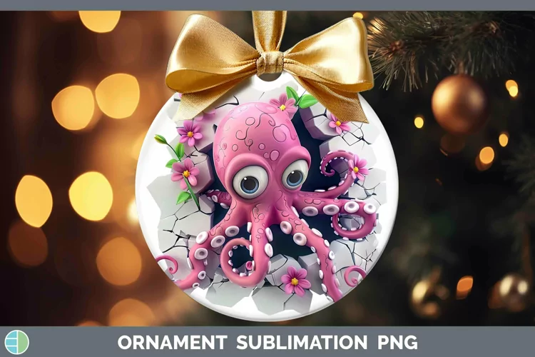 3D Hole in the Wall Octopus Ornament Sublimation Bauble Desi