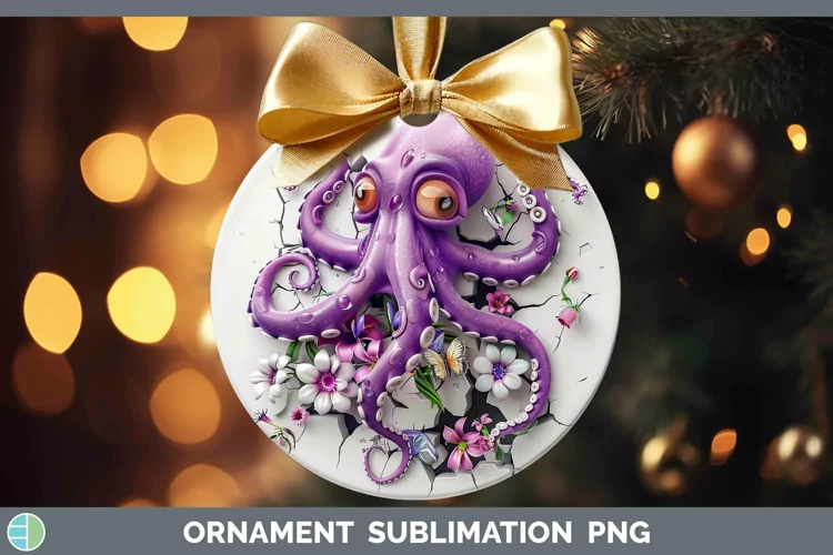 3D Hole in the Wall Octopus Ornament Sublimation Bauble Desi