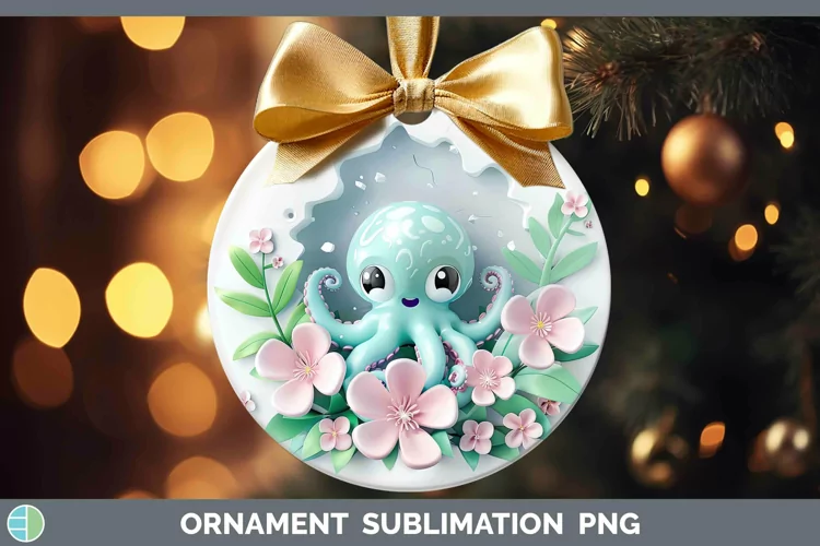 3D Hole in the Wall Octopus Ornament Sublimation Bauble Desi