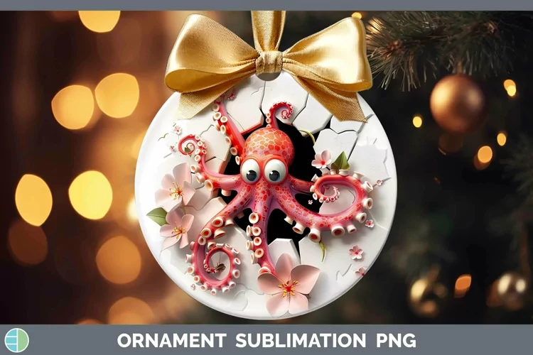 3D Hole in the Wall Octopus Ornament Sublimation Bauble Desi