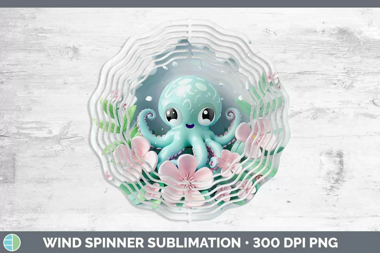3D Hole in the Wall Octopus Wind Spinner Sublimation Spinner