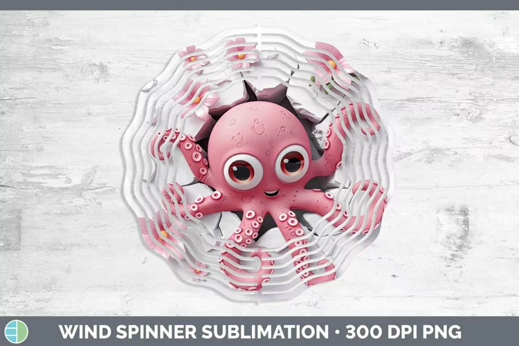3D Hole in the Wall Octopus Wind Spinner Sublimation Spinner