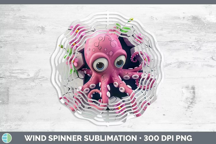 3D Hole in the Wall Octopus Wind Spinner Sublimation Spinner
