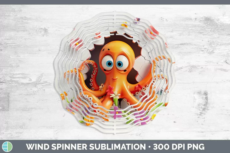 3D Hole in the Wall Octopus Wind Spinner Sublimation Spinner