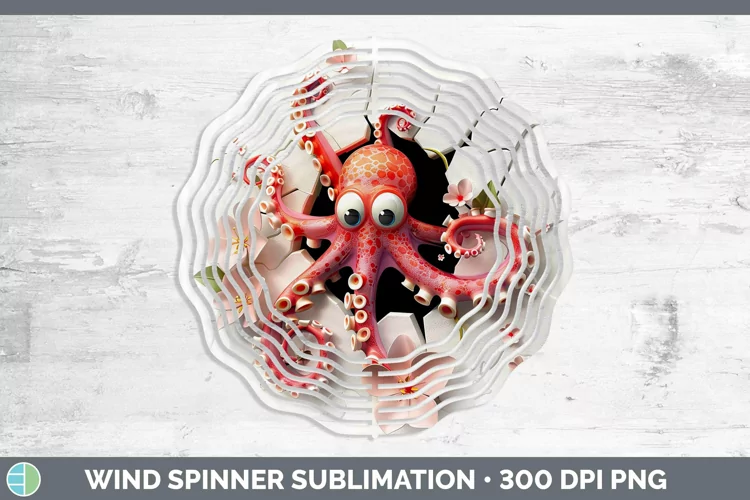 3D Hole in the Wall Octopus Wind Spinner Sublimation Spinner