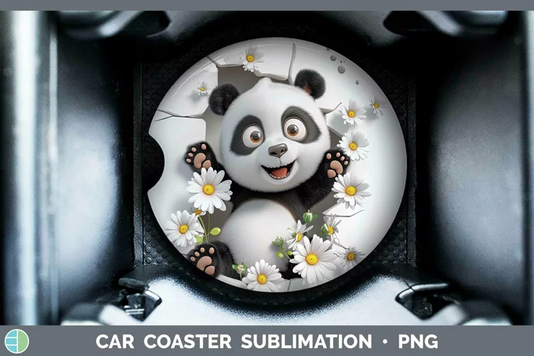 3D Hole in the Wall Panda Car Coaster | Sublimation Coaster