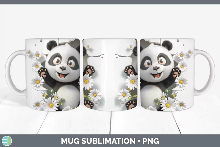 3D Hole in the Wall Panda Mug Wrap | Sublimation Coffee Cup